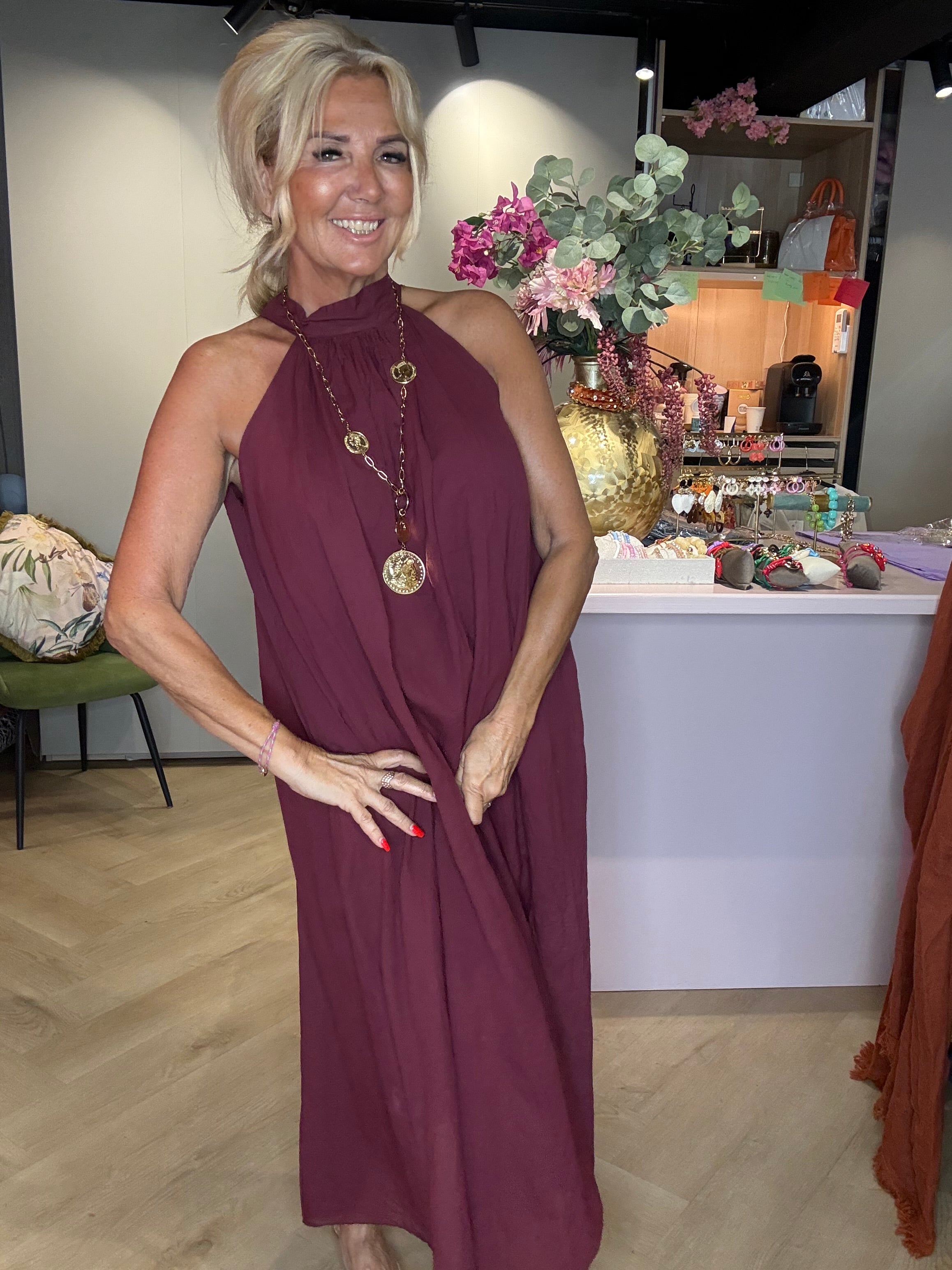 Kleid Deep Bordeaux Neckholder Baumwolle